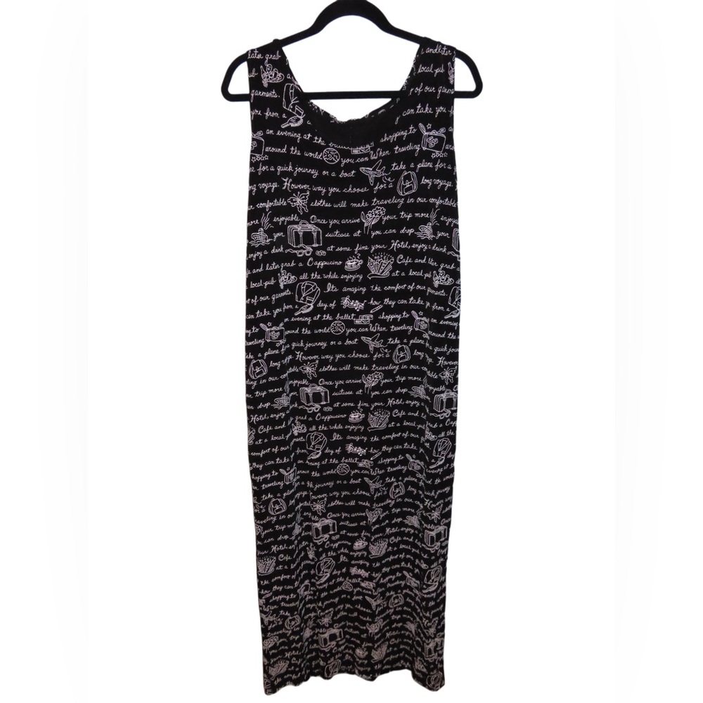 Black Maxi Dress with Travel-Inspired Text - Size 22